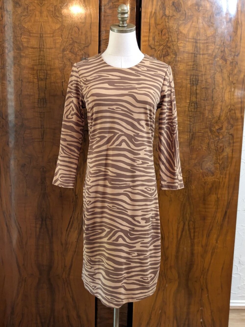 NWT J Mclaughlin Sophia Dress S Catalina Cloth Zebra Print Brown Tan Safari $248